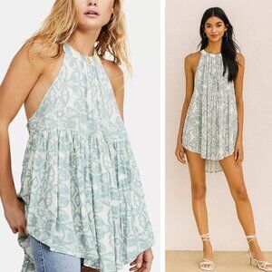 NWT Free People Mimi High-Low Ivory Paisley Halter Tunic Top Size XS Y2K Retro